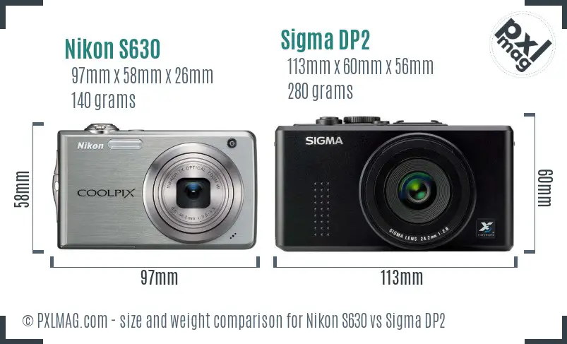 Nikon S630 vs Sigma DP2 size comparison
