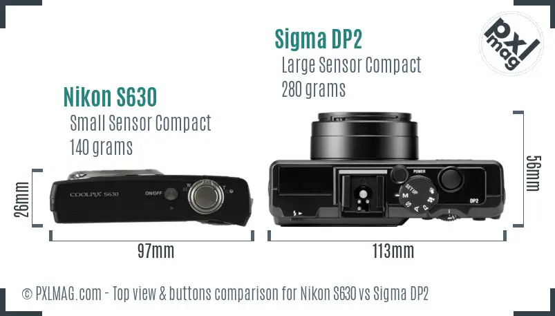 Nikon S630 vs Sigma DP2 top view buttons comparison