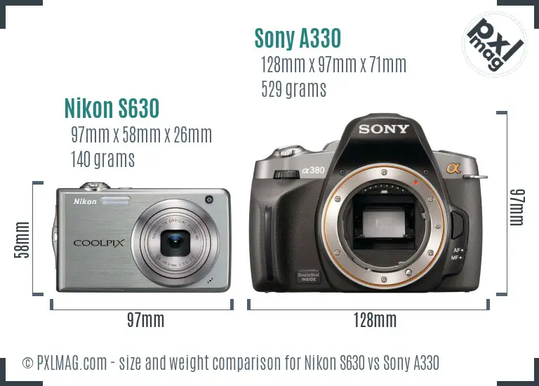 Nikon S630 vs Sony A330 size comparison
