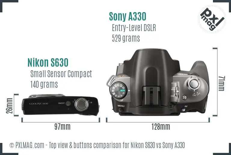 Nikon S630 vs Sony A330 top view buttons comparison