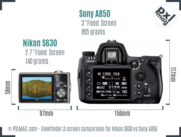 Nikon S630 vs Sony A850 Screen and Viewfinder comparison