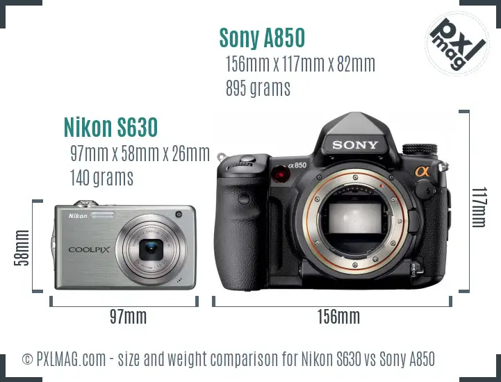 Nikon S630 vs Sony A850 size comparison