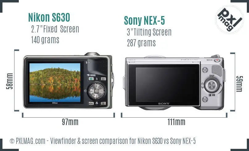 Nikon S630 vs Sony NEX-5 Screen and Viewfinder comparison