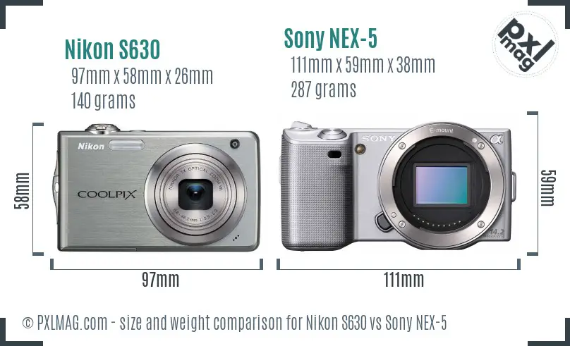 Nikon S630 vs Sony NEX-5 size comparison