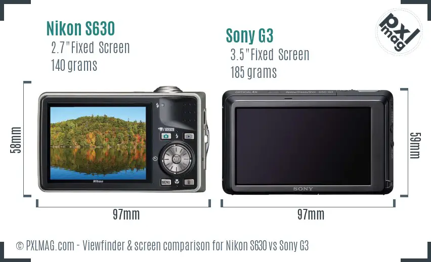 Nikon S630 vs Sony G3 Screen and Viewfinder comparison
