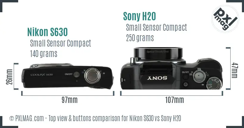 Nikon S630 vs Sony H20 top view buttons comparison
