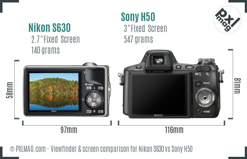 Nikon S630 vs Sony H50 Screen and Viewfinder comparison