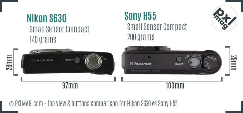 Nikon S630 vs Sony H55 top view buttons comparison