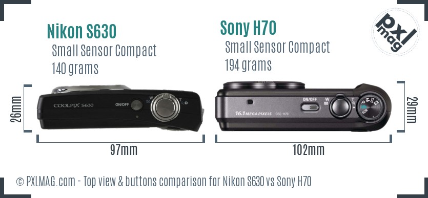 Nikon S630 vs Sony H70 top view buttons comparison