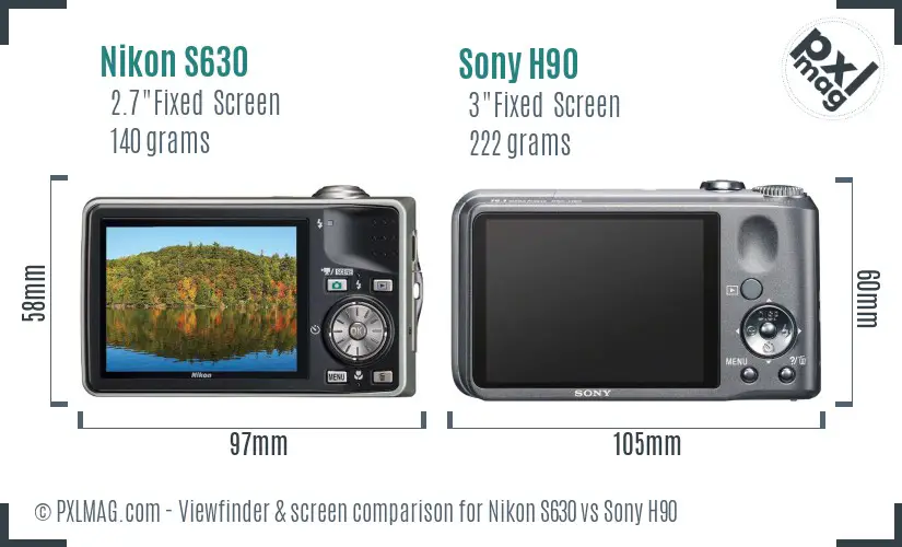 Nikon S630 vs Sony H90 Screen and Viewfinder comparison