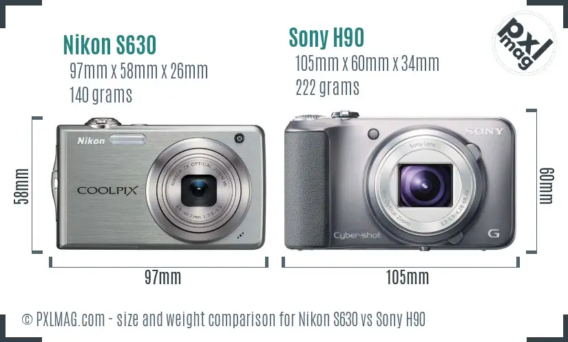 Nikon S630 vs Sony H90 size comparison Nikon S630 vs Sony H90 size comparison