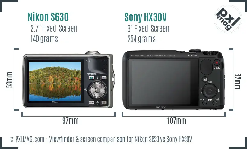 Nikon S630 vs Sony HX30V Screen and Viewfinder comparison Nikon S630 vs Sony HX30V Screen and Viewfinder comparison