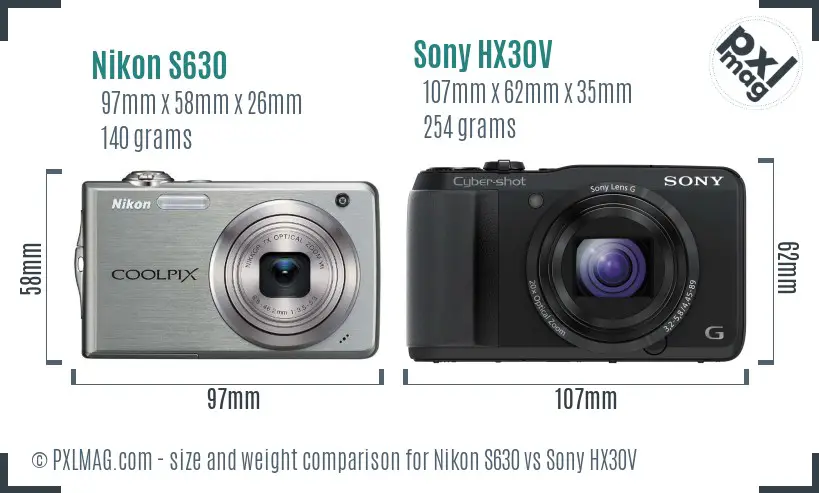 Nikon S630 vs Sony HX30V size comparison Nikon S630 vs Sony HX30V size comparison