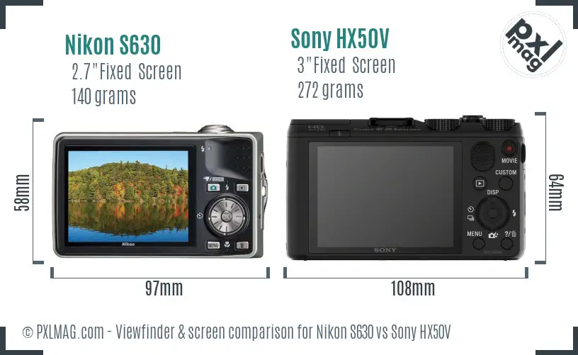 Nikon S630 vs Sony HX50V Screen and Viewfinder comparison