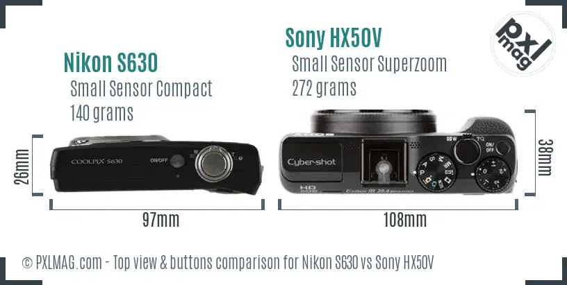 Nikon S630 vs Sony HX50V top view buttons comparison