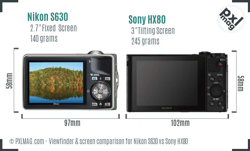 Nikon S630 vs Sony HX80 Screen and Viewfinder comparison