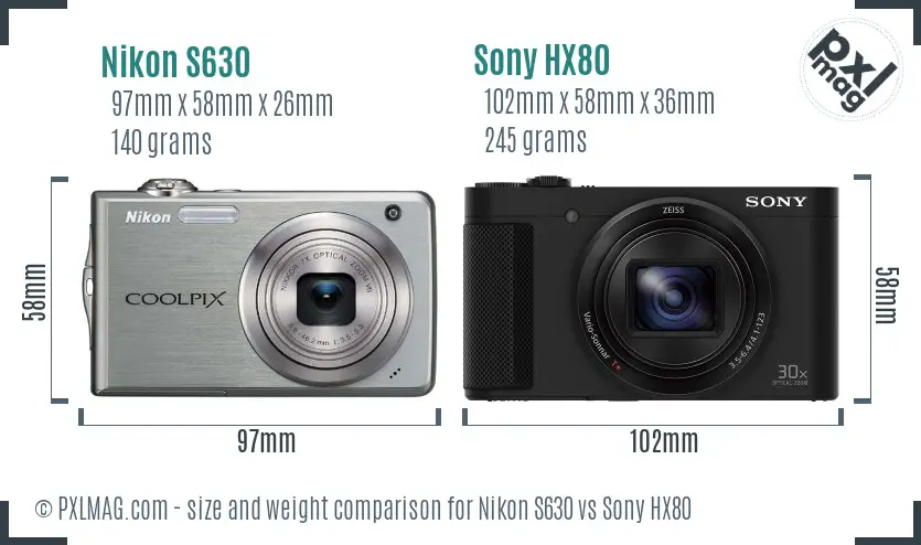 Nikon S630 vs Sony HX80 size comparison