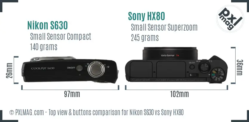 Nikon S630 vs Sony HX80 top view buttons comparison