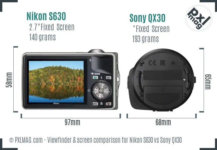 Nikon S630 vs Sony QX30 Screen and Viewfinder comparison