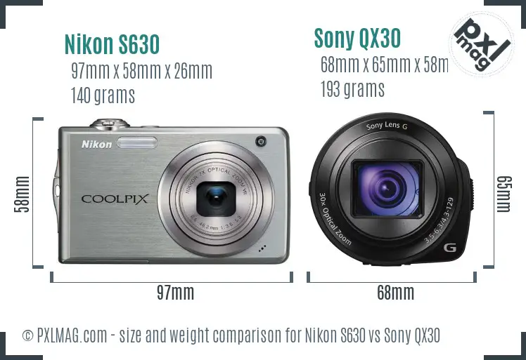 Nikon S630 vs Sony QX30 size comparison