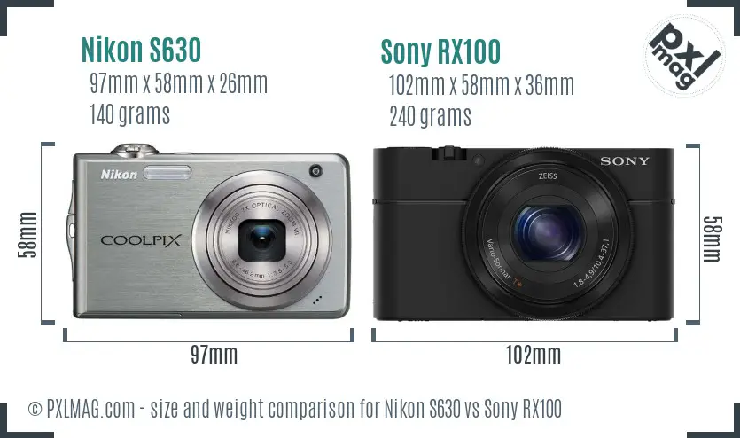 Nikon S630 vs Sony RX100 size comparison