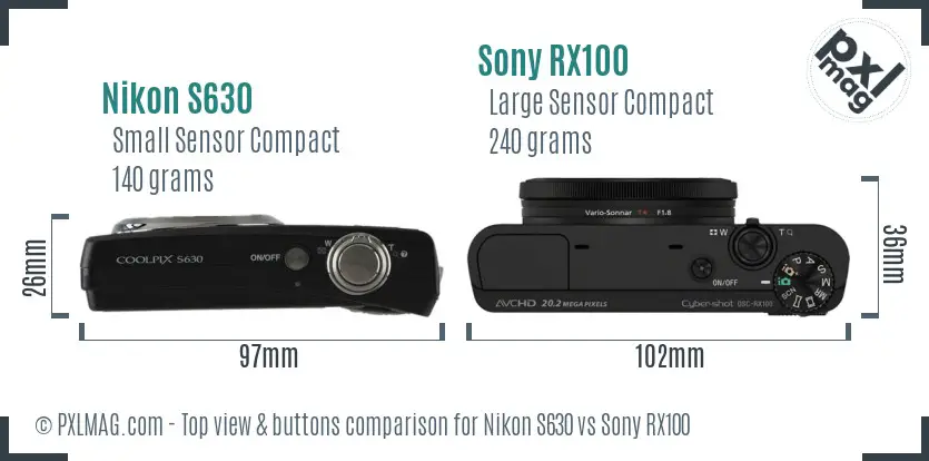 Nikon S630 vs Sony RX100 top view buttons comparison
