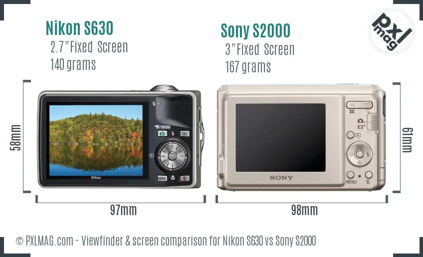 Nikon S630 vs Sony S2000 Screen and Viewfinder comparison