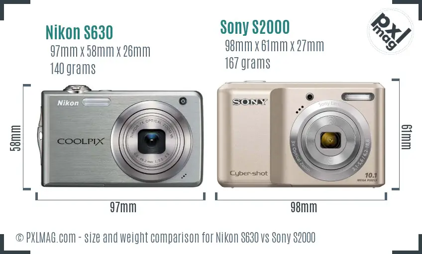 Nikon S630 vs Sony S2000 size comparison