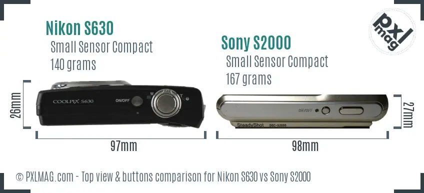 Nikon S630 vs Sony S2000 top view buttons comparison