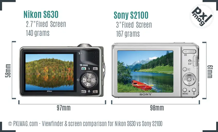 Nikon S630 vs Sony S2100 Screen and Viewfinder comparison