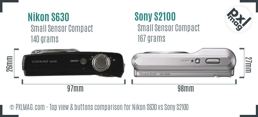 Nikon S630 vs Sony S2100 top view buttons comparison