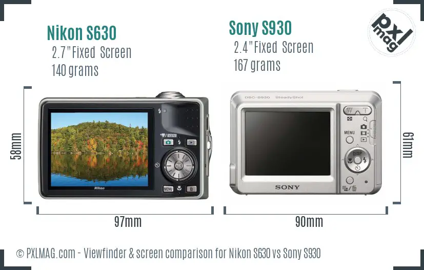 Nikon S630 vs Sony S930 Screen and Viewfinder comparison