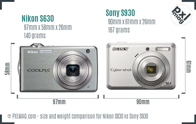 Nikon S630 vs Sony S930 size comparison