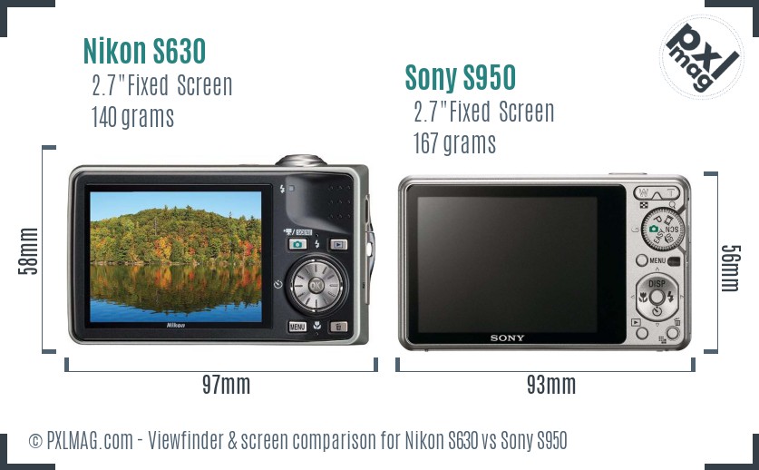 Nikon S630 vs Sony S950 Screen and Viewfinder comparison