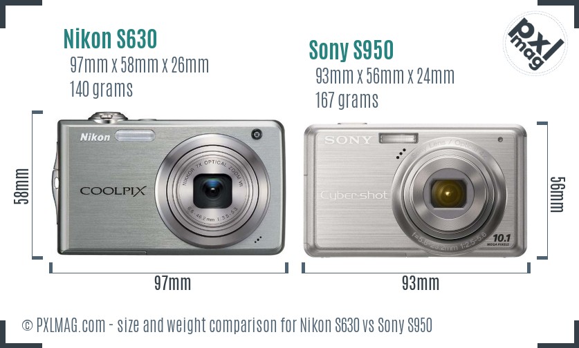 Nikon S630 vs Sony S950 size comparison