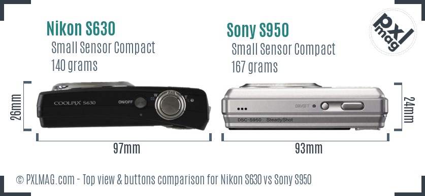 Nikon S630 vs Sony S950 top view buttons comparison