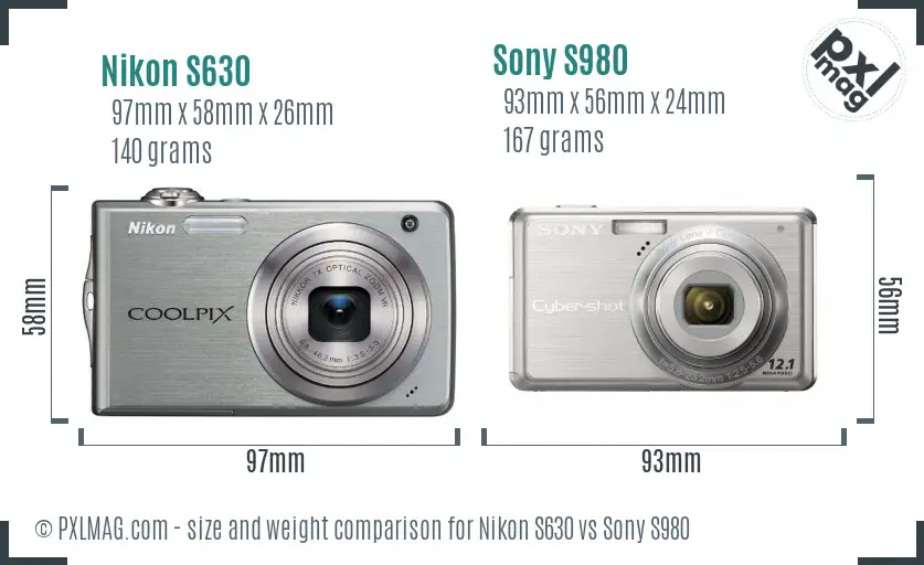 Nikon S630 vs Sony S980 size comparison Nikon S630 vs Sony S980 size comparison