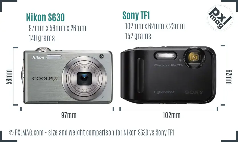 Nikon S630 vs Sony TF1 size comparison