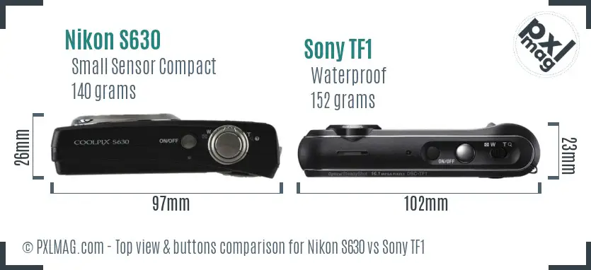 Nikon S630 vs Sony TF1 top view buttons comparison