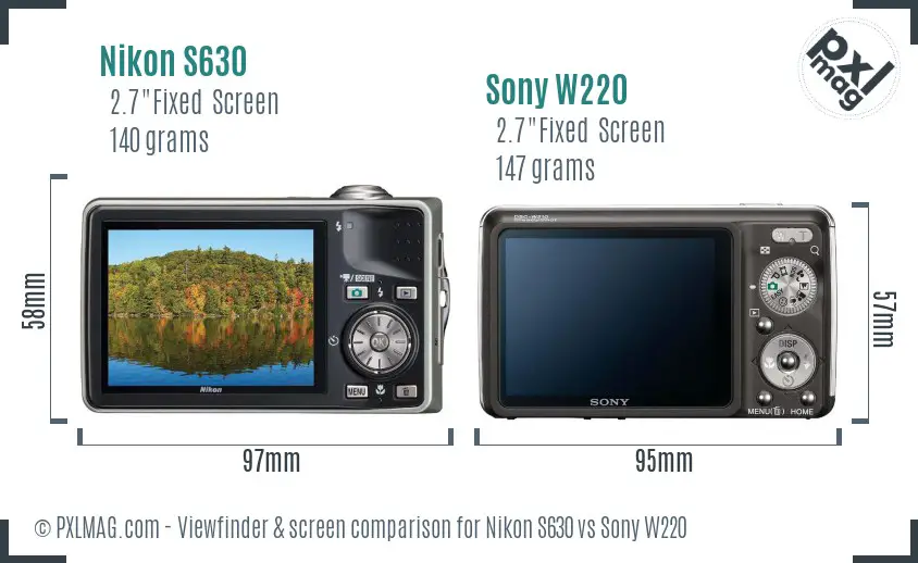 Nikon S630 vs Sony W220 Screen and Viewfinder comparison