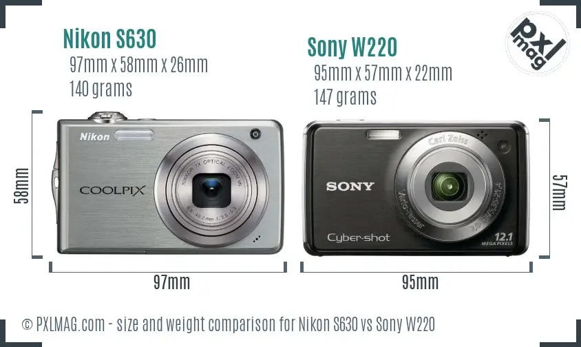 Nikon S630 vs Sony W220 size comparison