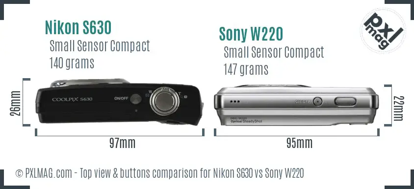 Nikon S630 vs Sony W220 top view buttons comparison