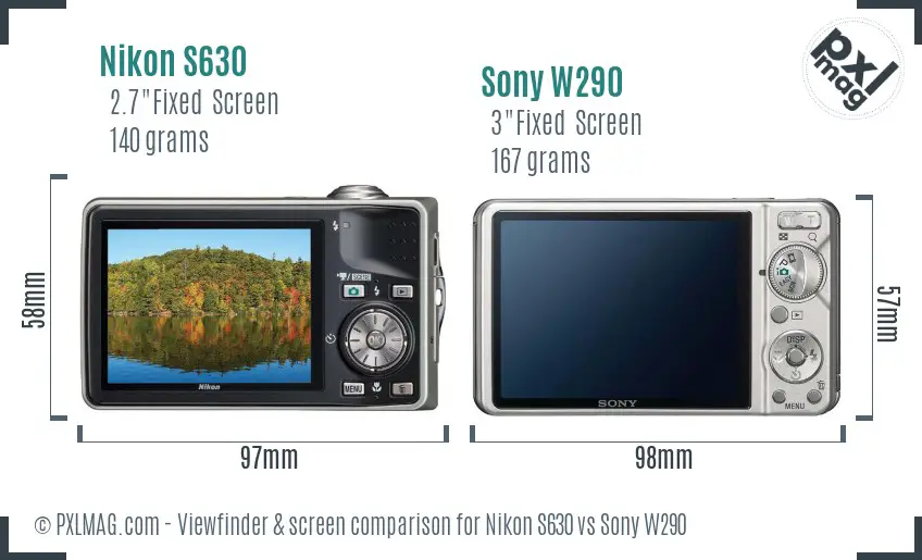 Nikon S630 vs Sony W290 Screen and Viewfinder comparison