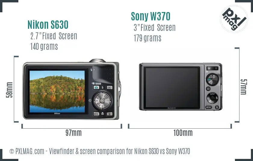 Nikon S630 vs Sony W370 Screen and Viewfinder comparison