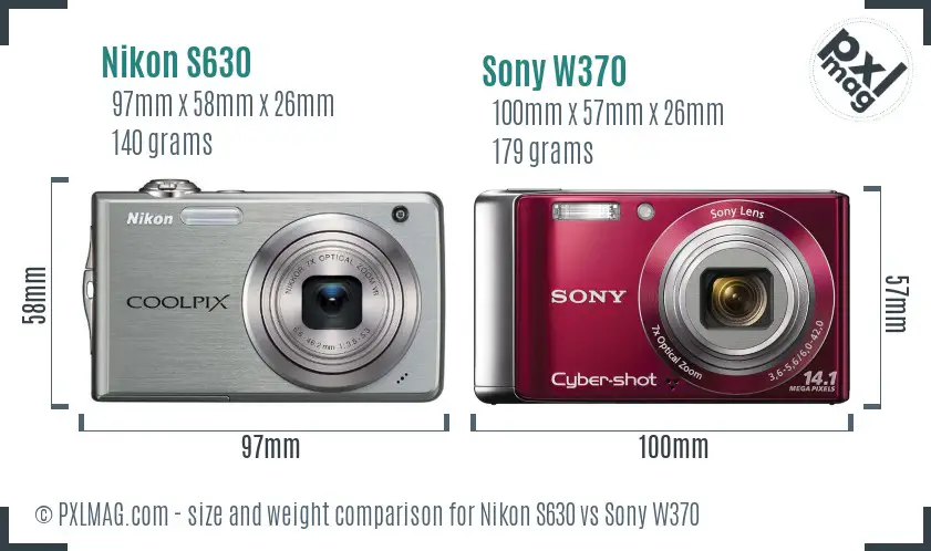 Nikon S630 vs Sony W370 size comparison