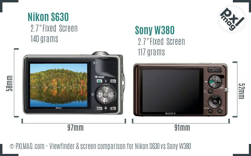Nikon S630 vs Sony W380 Screen and Viewfinder comparison