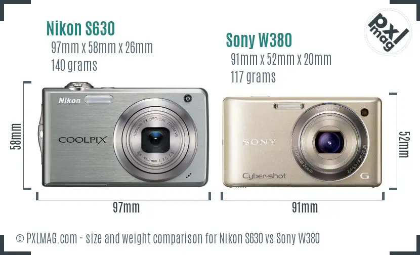 Nikon S630 vs Sony W380 size comparison