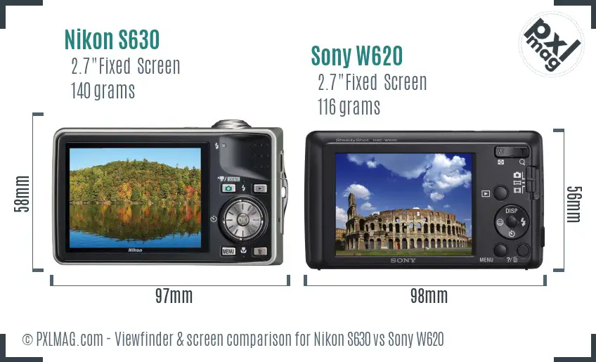 Nikon S630 vs Sony W620 Screen and Viewfinder comparison