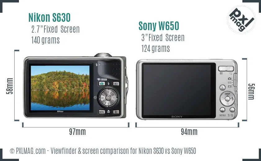 Nikon S630 vs Sony W650 Screen and Viewfinder comparison
