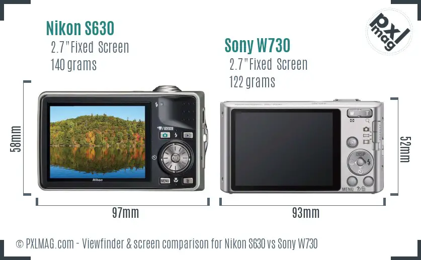 Nikon S630 vs Sony W730 Screen and Viewfinder comparison